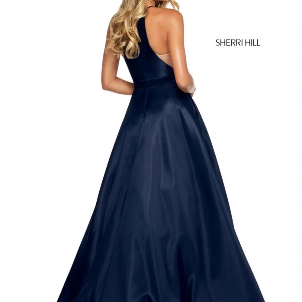 SHERRI HILL NAVY PROM DRESS FORMAL PAGEANT GOWN SZ 00 53659 - Picture 2 of 8